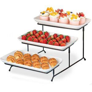 Large 3 Tier Serving Tray Set, 14 Inch Tiered Serving Stand, Sturdier Rack